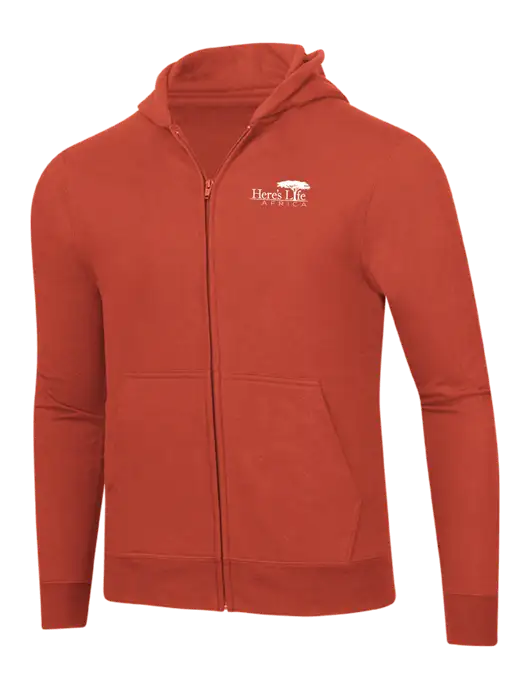 Orange 8.5 oz Ring Spun Zip Hooded Sweatshirt w/Here's Life Africa Logo