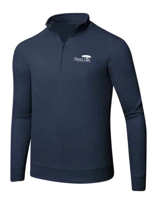 Team Navy 8.5 oz Ring Spun 1/4 Zip Pullover Sweatshirt w/Here's Life Africa Logo