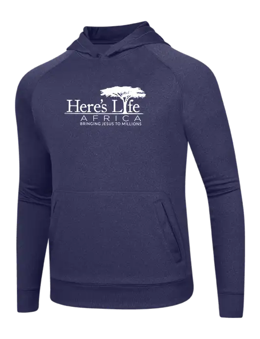 Tech True Navy Fleece Hooded Sweatshirt w/Here's Life Africa Logo