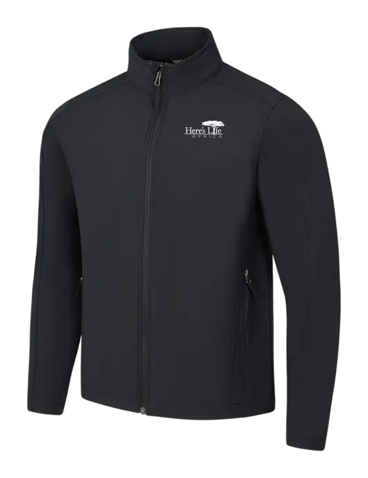 Black Core Soft Shell Jacket w/Here's Life Africa Logo