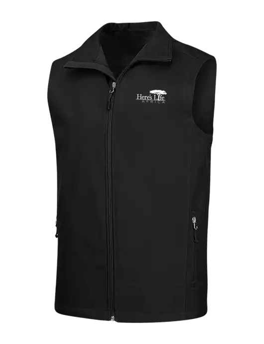 Black Core Soft Shell Vest w/Here's Life Africa Logo