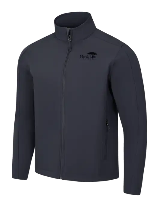 Charcoal Grey Core Soft Shell Jacket w/Here's Life Africa Logo