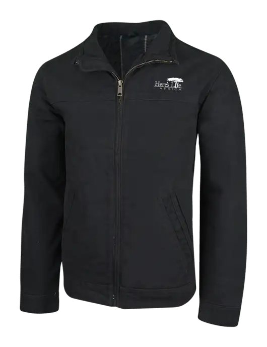 Cornerstone Black Washed Duck Cloth Flannel Lined Work Jacket w/Here's Life Africa Logo