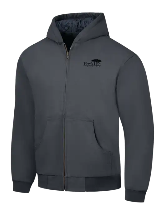CornerStone Charcoal Duck Cloth Hooded Work Jacket w/Here's Life Africa Logo