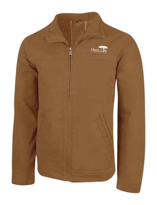 Cornerstone Duck Brown Washed Duck Cloth Flannel Lined Work Jacket w/Here's Life Africa Logo