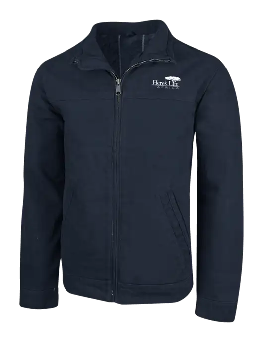 Cornerstone Navy Washed Duck Cloth Flannel Lined Work Jacket w/Here's Life Africa Logo