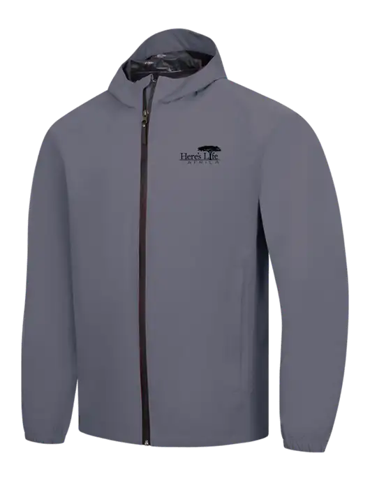 Dark Grey Essential Rain Jacket w/Here's Life Africa Logo