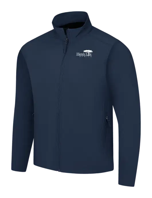 Navy Core Soft Shell Jacket w/Here's Life Africa Logo