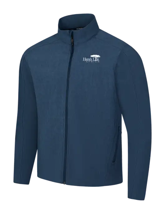 Navy Heather Core Soft Shell Jacket w/Here's Life Africa Logo