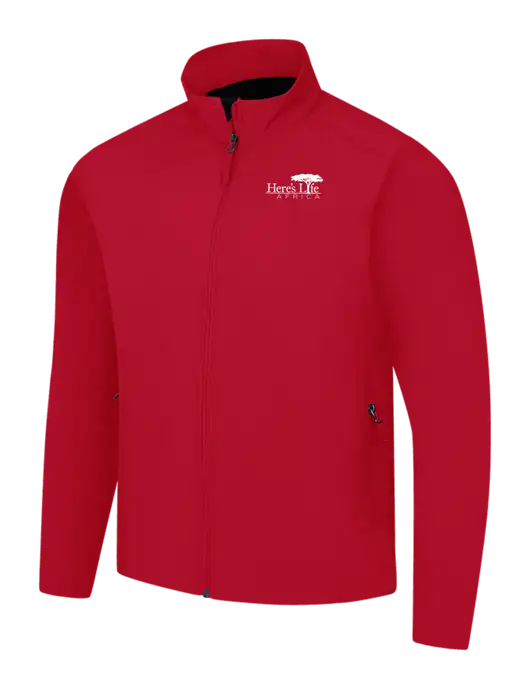 Red Core Soft Shell Jacket w/Here's Life Africa Logo