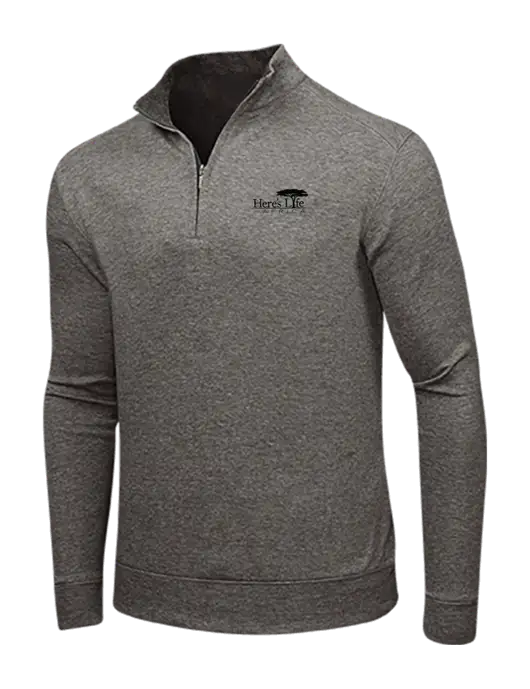 Charcoal Heather/Medium Heather Grey Interlock 1/4 Zip w/Here's Life Africa Logo