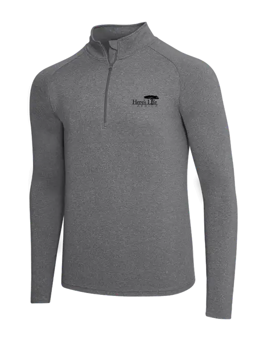 Dark Grey Heather Sport Wick Stretch 1/4 Zip Pullover w/Here's Life Africa Logo
