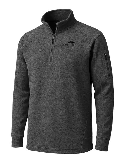 Graphite Heather Tech Fleece 1/4 Zip Pullover w/Here's Life Africa Logo
