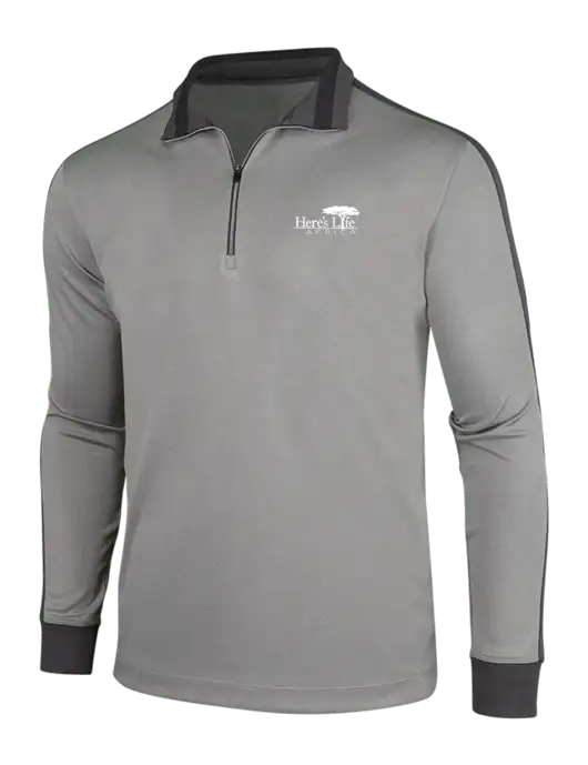 NIKE Athletic Grey/Heather Dark Grey Dry-Fit 1/2 Zip Cover-Up w/Here's Life Africa Logo
