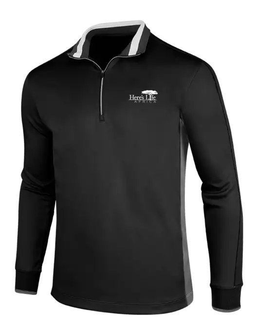 NIKE Black/Dark Grey/White Dry-Fit 1/2 Zip Cover-Up w/Here's Life Africa Logo