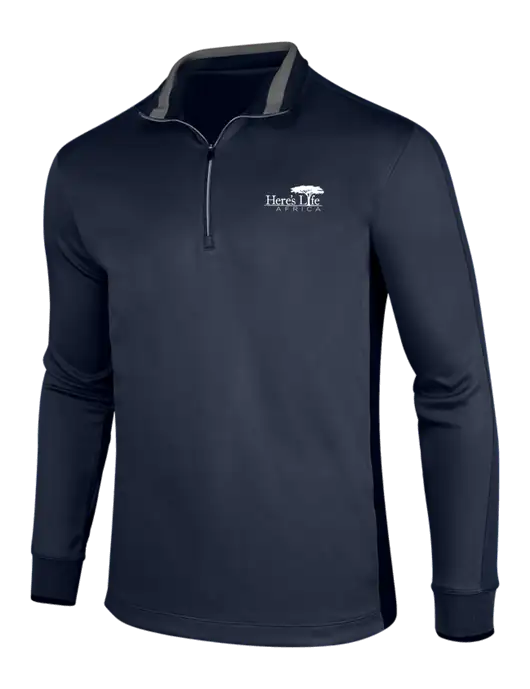 NIKE Midnight Navy Heather/Midnight Navy Dry-Fit 1/2 Zip Cover-Up w/Here's Life Africa Logo