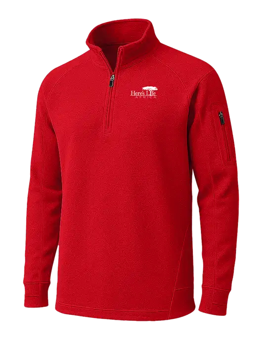 True Red Tech Fleece 1/4 Zip Pullover w/Here's Life Africa Logo