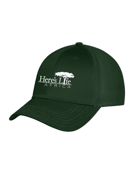 Dark Green Mesh Trucker Cap Snap Back w/Here's Life Africa Logo