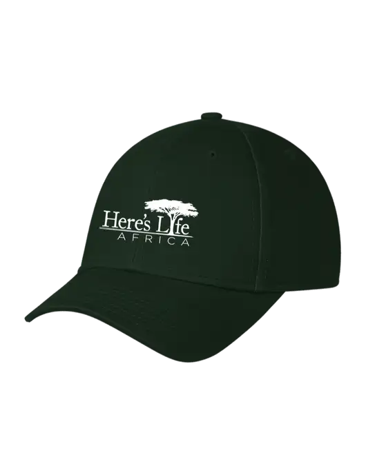 Dark Green Structured Cap Hook & Loop w/Here's Life Africa Logo