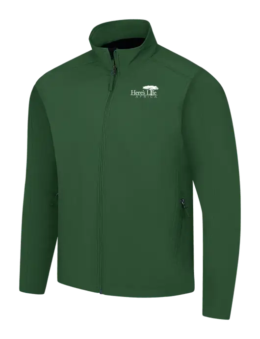 Dark Green Core Soft Shell Jacket w/Here's Life Africa Logo