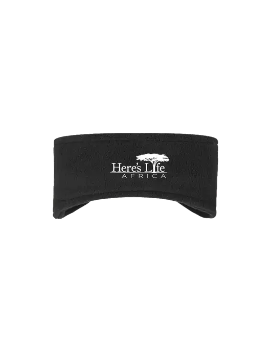 Black Stretch Fleece Headband w/Here's Life Africa Logo