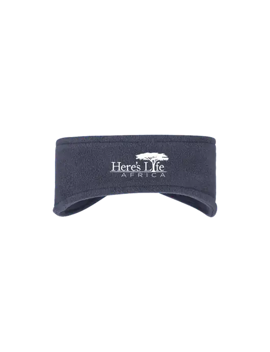 Navy Stretch Fleece Headband w/Here's Life Africa Logo