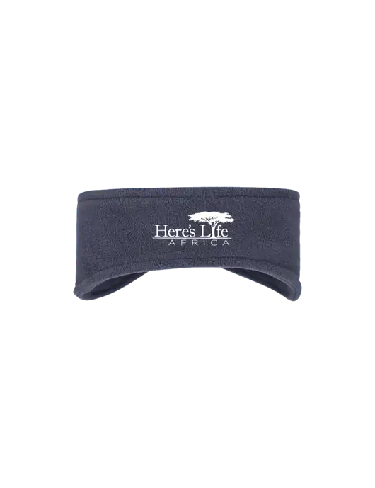 Navy Stretch Fleece Headband w/Here's Life Africa Logo