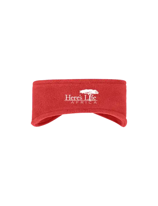 Red Stretch Fleece Headband w/Here's Life Africa Logo