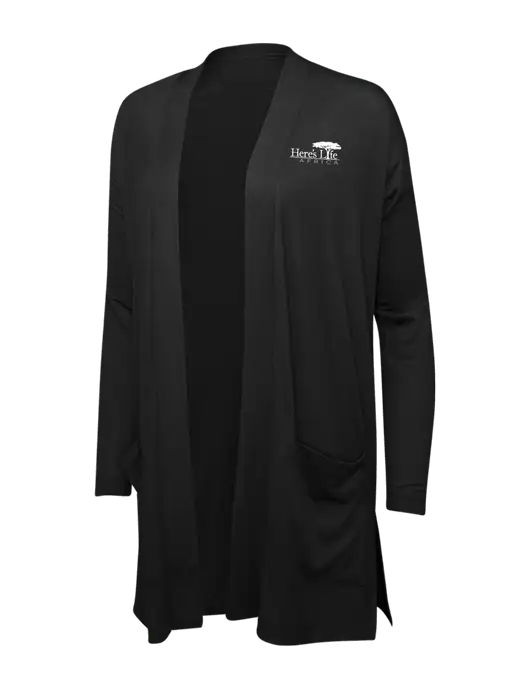 Black Womens Concept Long Pocket Cardigan w/Here's Life Africa Logo