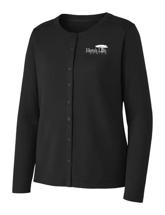Black Womens Concept Stretch Button-Front Cardigan Sweater w/Here's Life Africa Logo