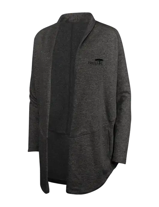 Charcoal Heather/ Medium Heather Grey Womens Interlock Cardigan w/Here's Life Africa Logo