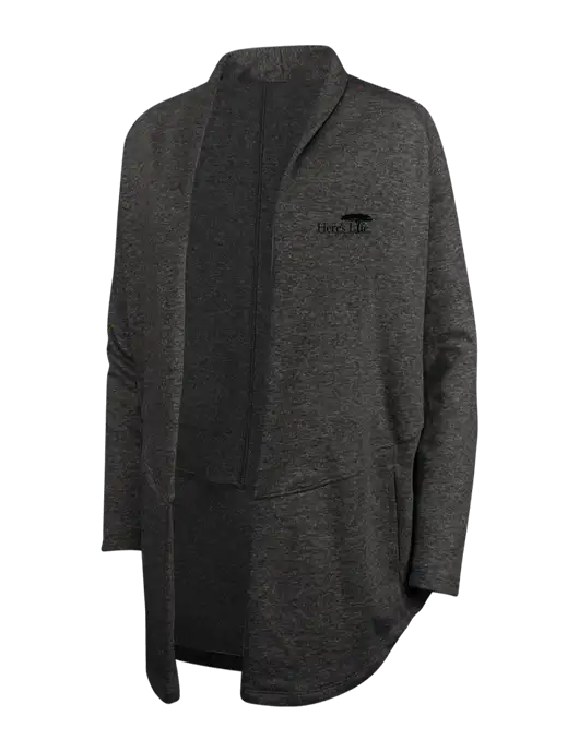 Charcoal Heather/ Medium Heather Grey Womens Interlock Cardigan w/Here's Life Africa Logo