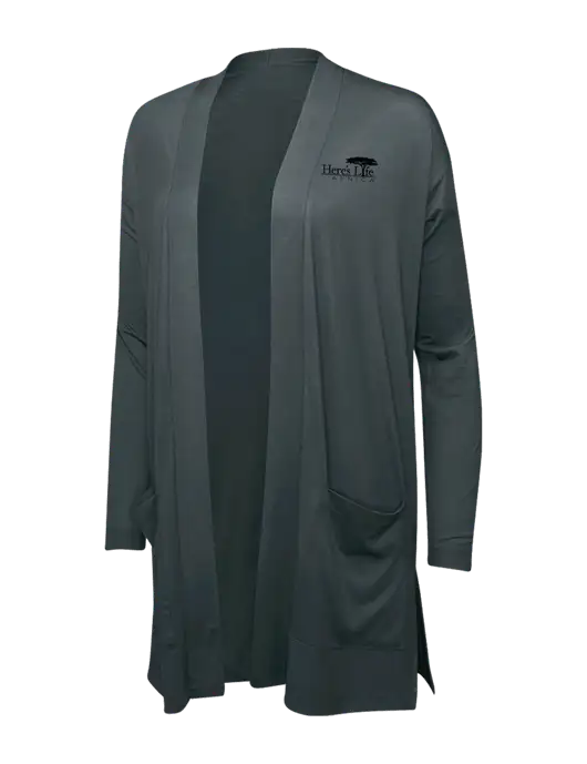 Smoke Grey Womens Concept Long Pocket Cardigan w/Here's Life Africa Logo
