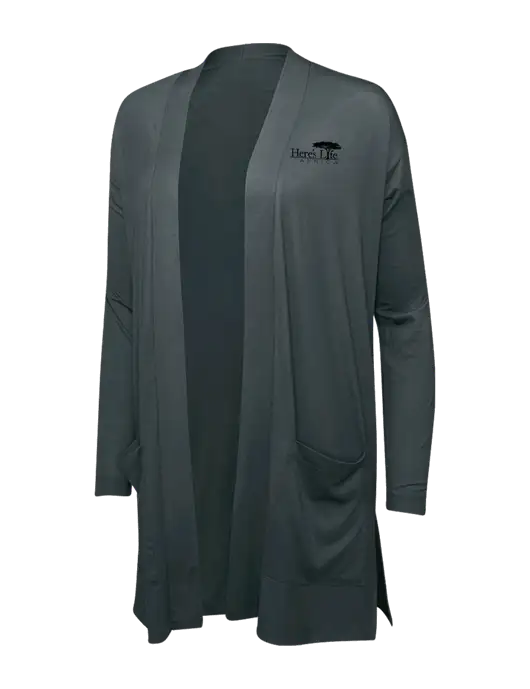 Smoke Grey Womens Concept Long Pocket Cardigan w/Here's Life Africa Logo