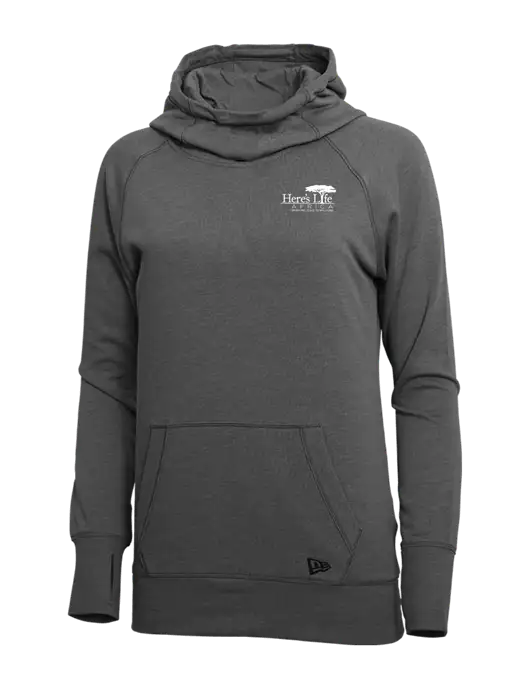 New Era Black Heather Womens Tri-Blend Fleece Pullover Hoodie w/Here's Life Africa Logo