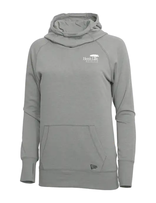 New Era Shadow Grey Heather Womens Tri-Blend Fleece Pullover Hoodie w/Here's Life Africa Logo