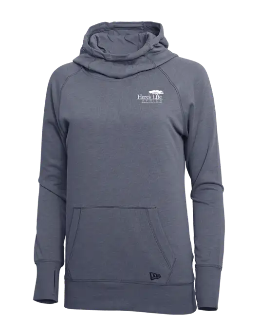 New Era True Navy Heather Womens Tri-Blend Fleece Pullover Hoodie w/Here's Life Africa Logo