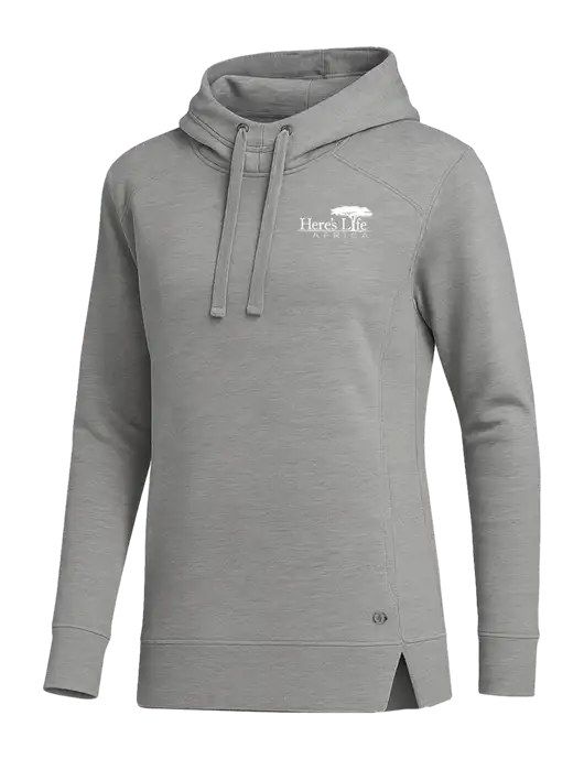 OGIO Heather Grey Womens Luuma Pullover Fleece Hoodie w/Here's Life Africa Logo