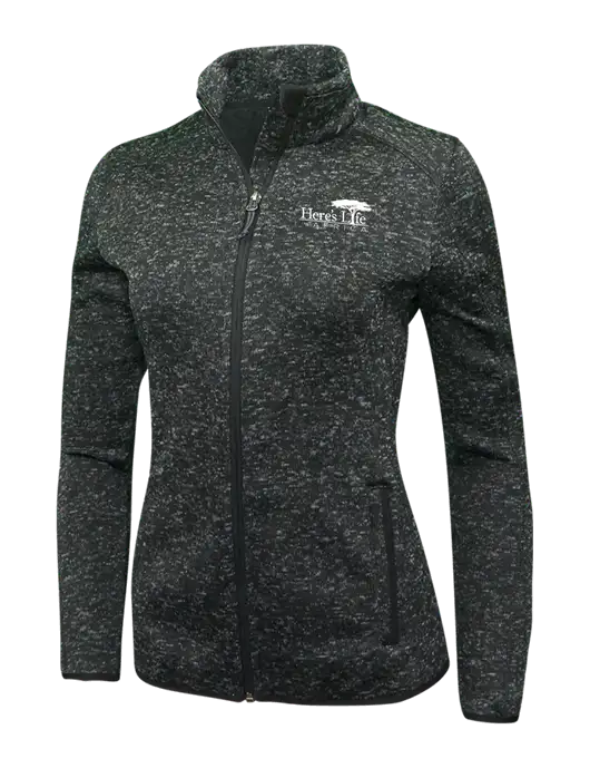 Black Heather Womens Sweater Fleece Jacket w/Here's Life Africa Logo