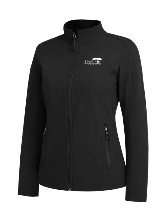 Black Womens Core Soft Shell Jacket w/Here's Life Africa Logo