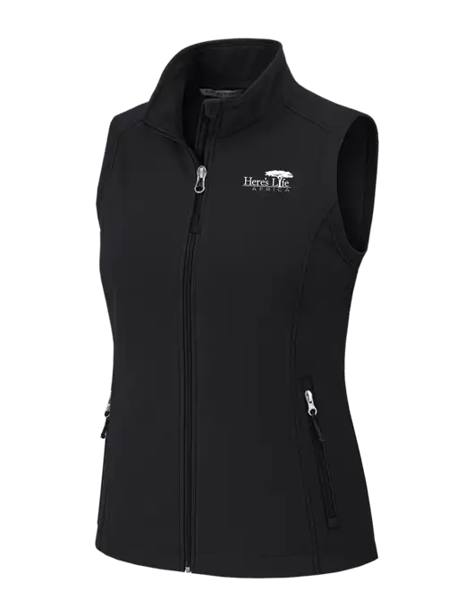 Black Womens Core Soft Shell Vest w/Here's Life Africa Logo