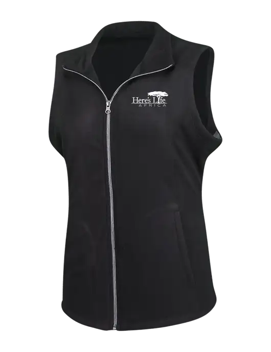 Black Womens Microfleece Vest w/Here's Life Africa Logo