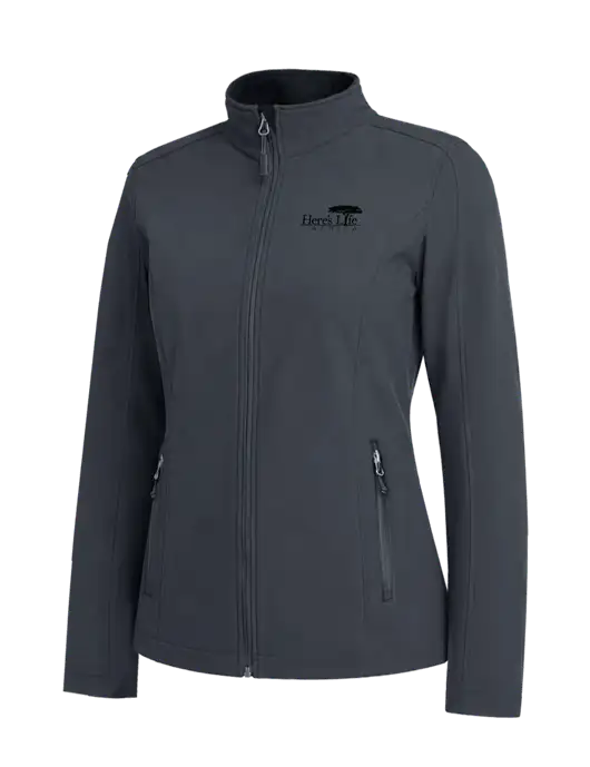 Charcoal Grey Womens Core Soft Shell Jacket w/Here's Life Africa Logo
