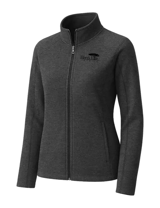 Charcoal Womens Heather Microfleece Full-Zip Jacket w/Here's Life Africa Logo