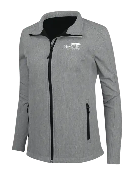 Medium Grey Heather Womens Core Soft Shell Jacket w/Here's Life Africa Logo