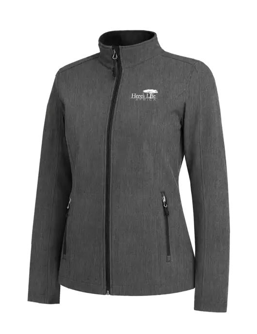 Medium Grey Heather Womens Core Soft Shell Jacket w/Here's Life Africa Logo