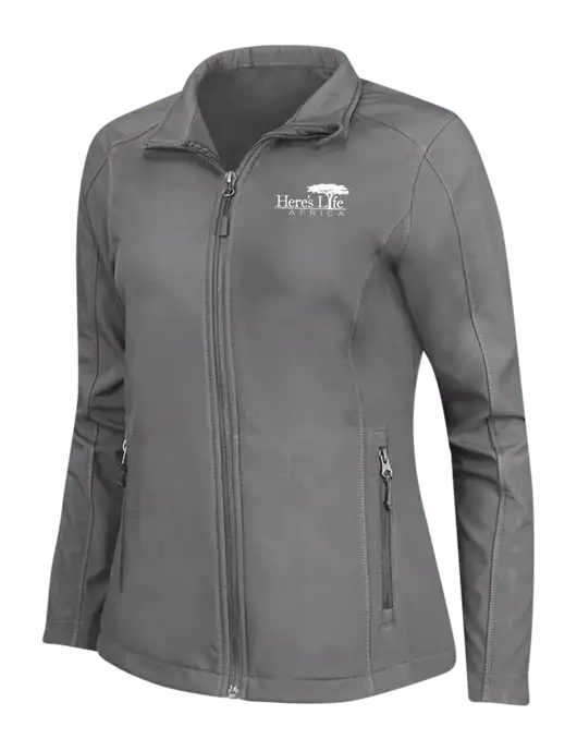 Medium Grey Womens Core Soft Shell Jacket w/Here's Life Africa Logo
