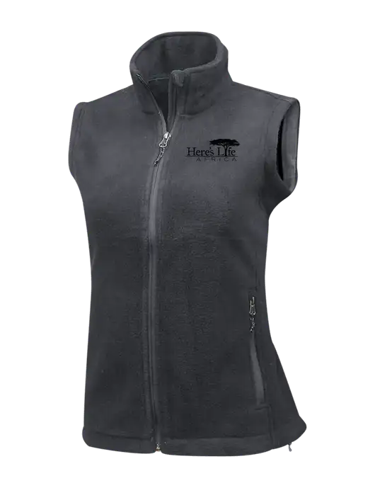 Medium Grey Womens Fleece Vest w/Here's Life Africa Logo