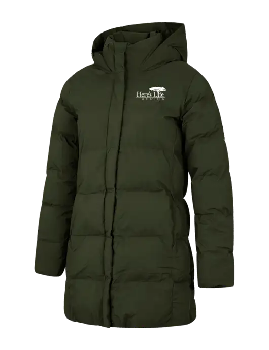 Mercer+Mettle Womens Dark Green Puffy Parka  w/Here's Life Africa Logo