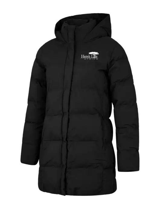 Mercer+Mettle Womens Deep Black Puffy Parka  w/Here's Life Africa Logo